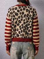 Leopard Stripe Spliced Western‑style Knit Cardigan