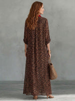 Casual Red-trimmed Leopard Print Cotton Maxi Shirt Dress