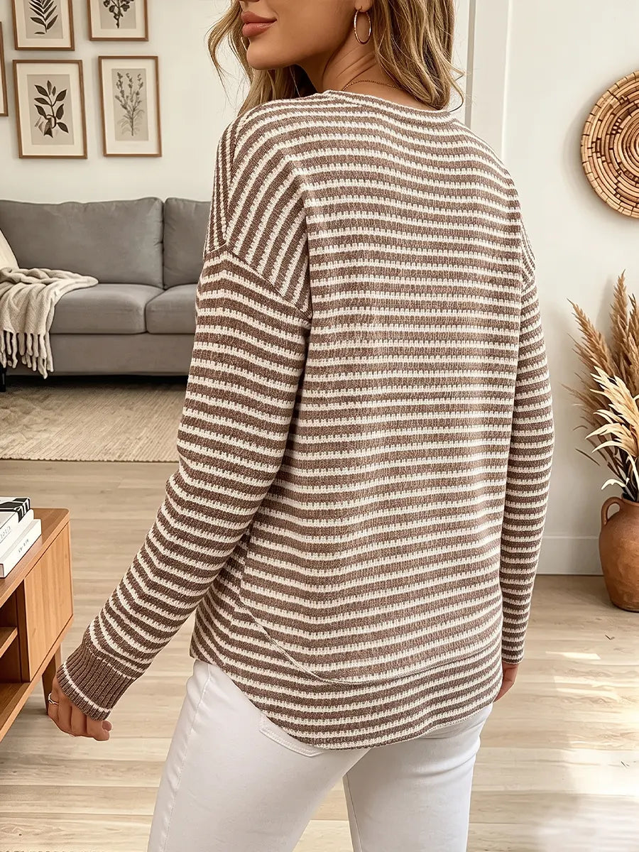 Vintage Elegant Waffle Contrasting Stripes Shirt