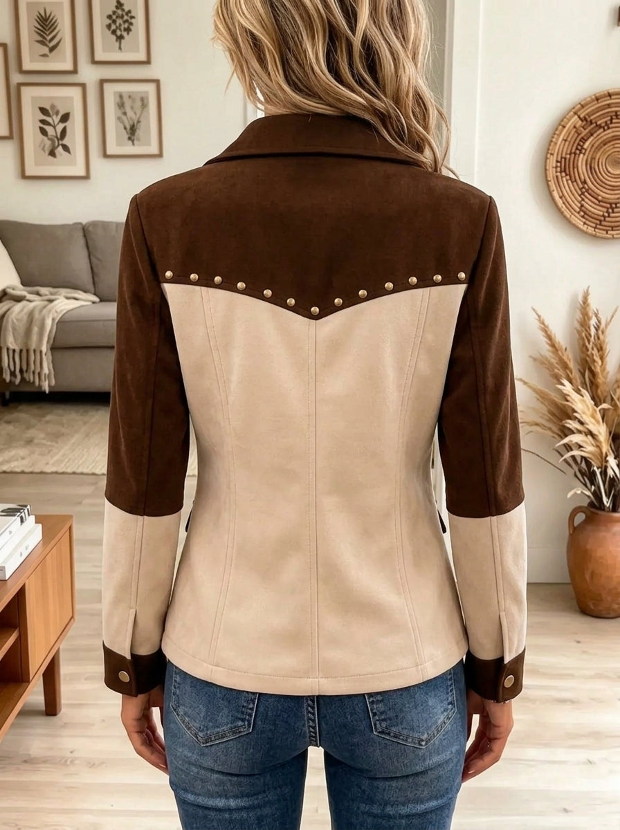 Women's Two-Tone Studded Faux Suede Jacket