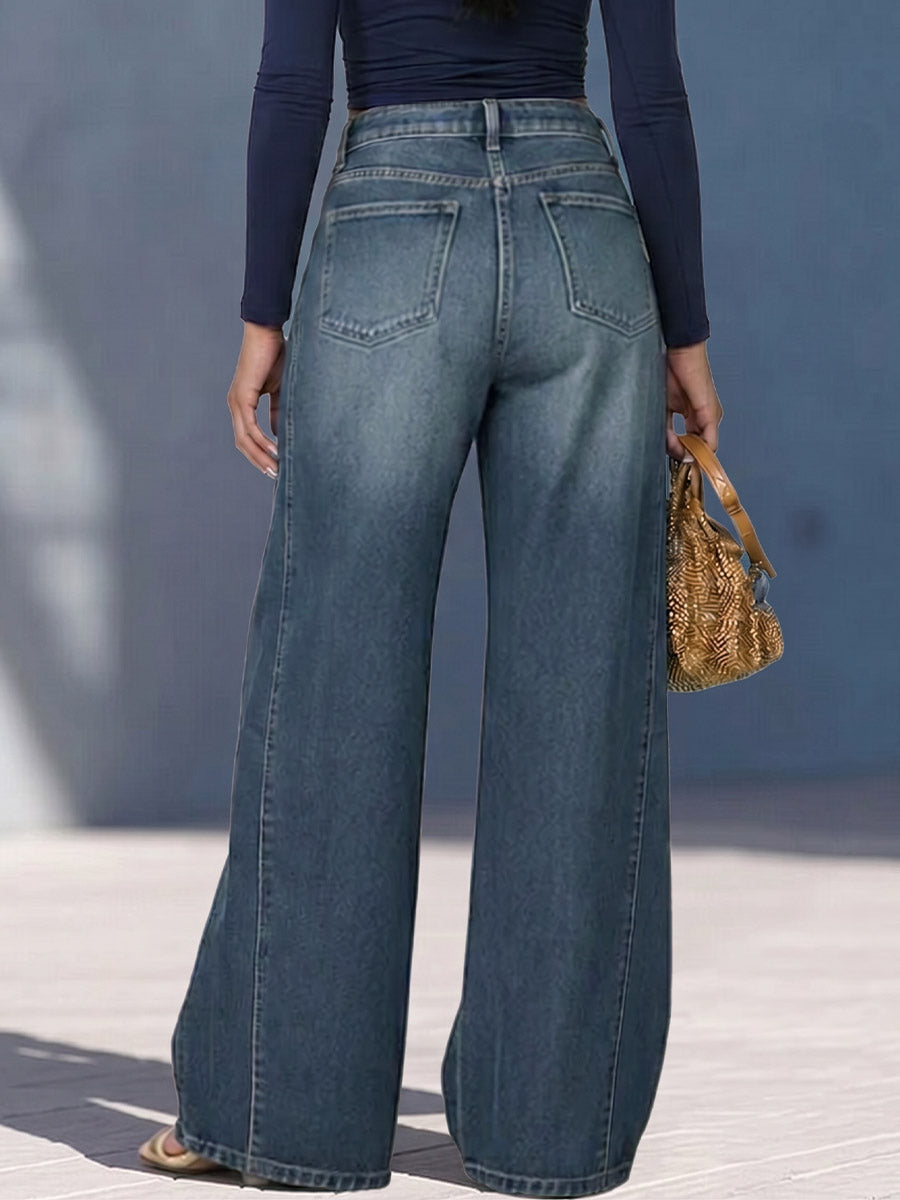 Women's New High-waisted Casual Loose Wide-leg Jeans