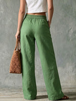 Women's Solid-color High-waisted Loose-fit Cotton-linen Wide-leg Pants