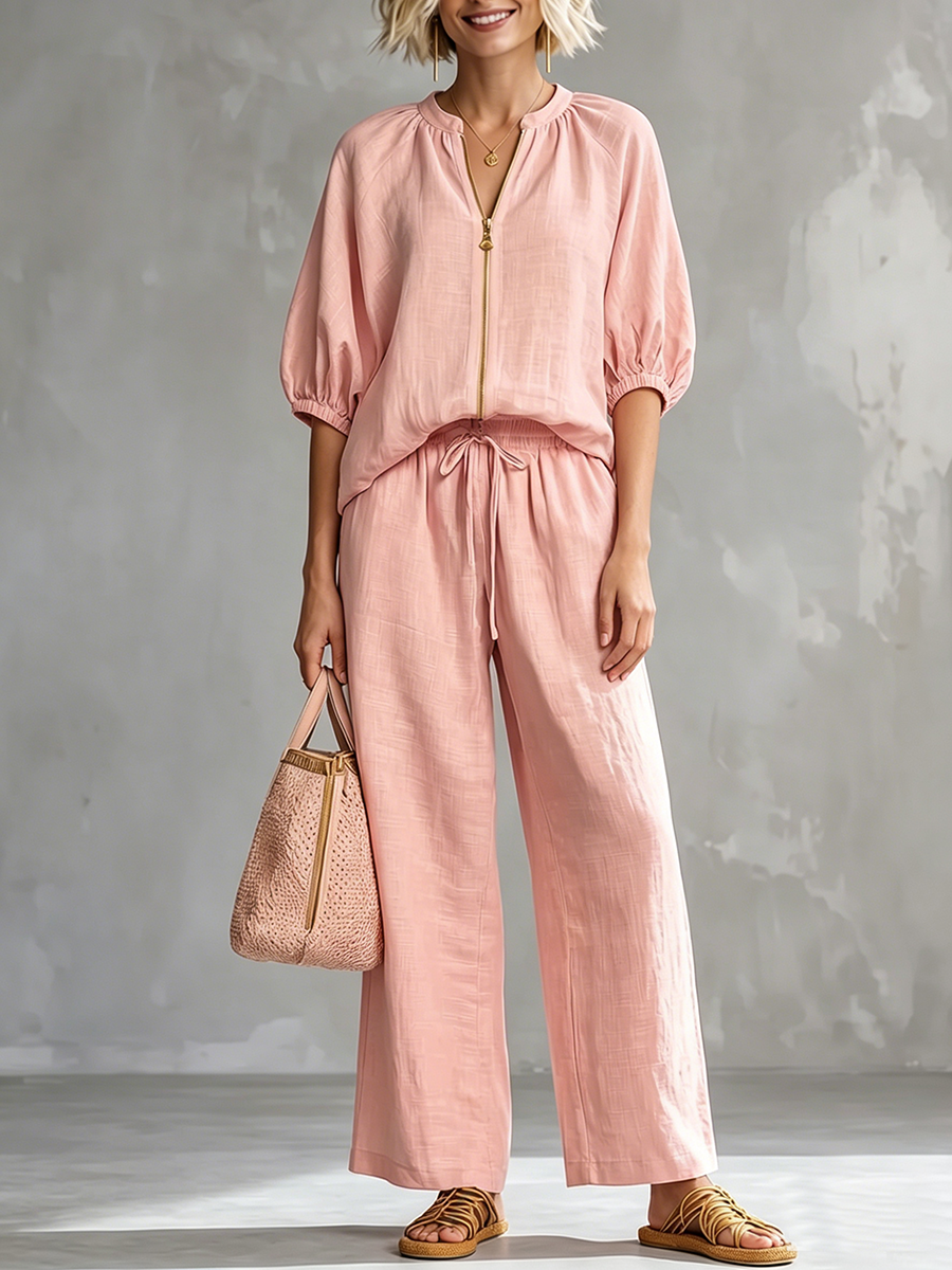 Stylish Cozy Shirt And Wide-leg Pants Linen Cotton Two-piece Set