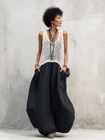 Artistic Knit-Spliced Balloon Maxi Dress