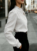 Elegant Floral Embroidered Ruffled Blouse