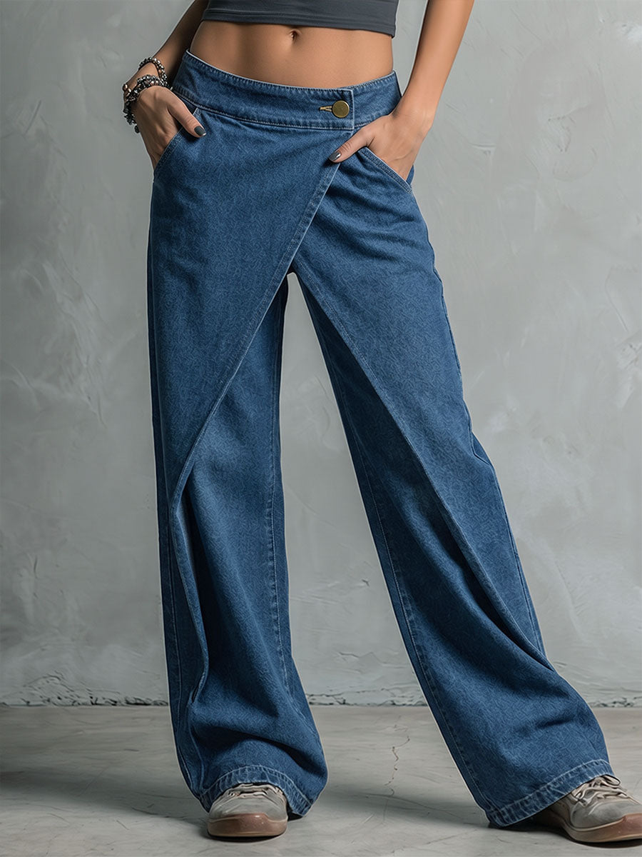 Women's High-waisted Casual Loose-fitting Wide-leg Jeans