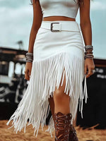 Women's High-waisted Casual Loose Suede Tassel Skirt