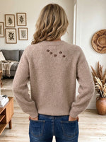 Women's Dachshund Dog Embroidery Crew Neck Sweater, Paw Print Raglan Sleeve Knit Top