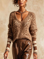 Cozy Wool-blend Leopard-print Pullover With A Brushed Finish