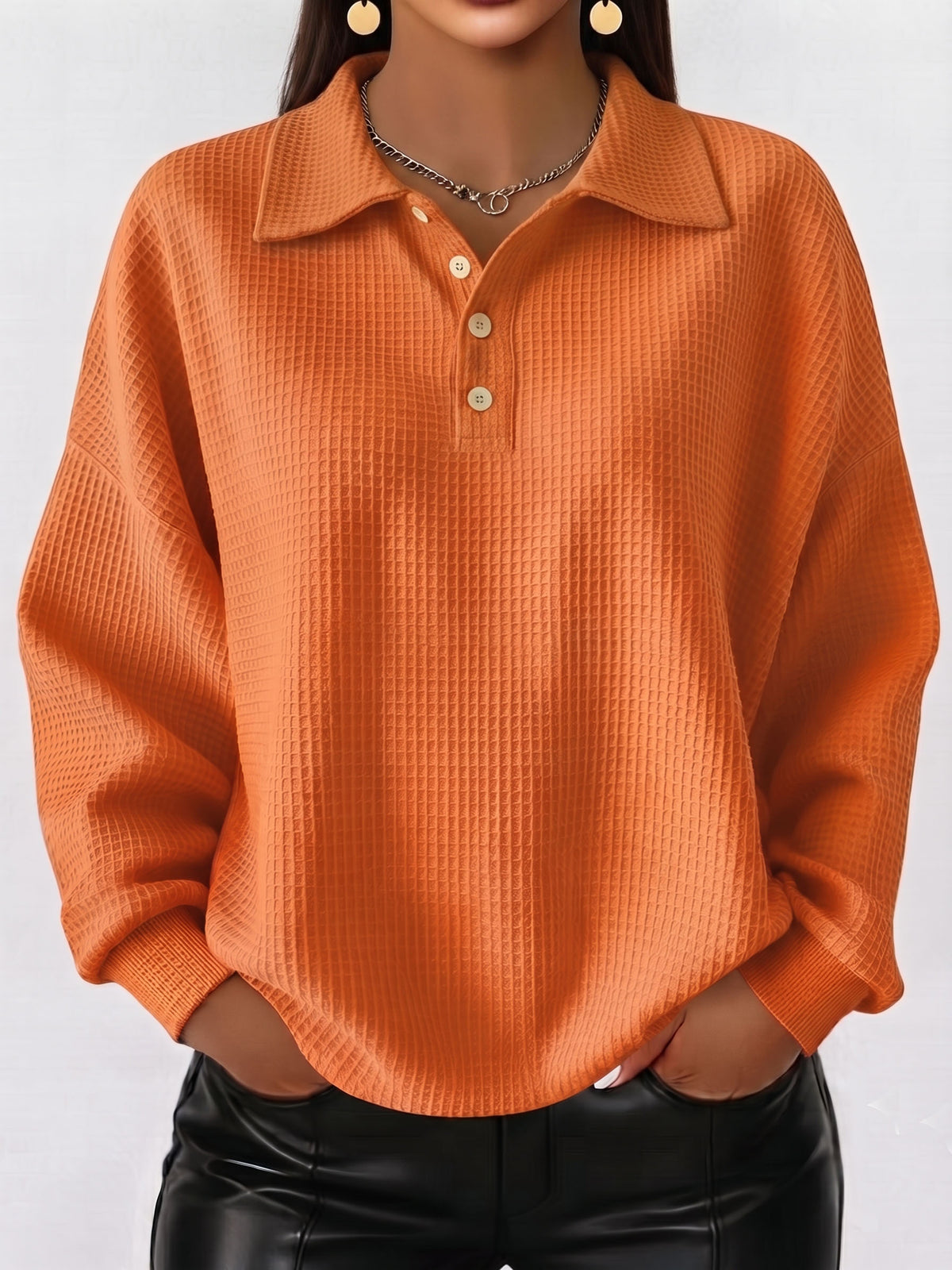 Cozy Casual Polo Collar Waffle Shirt