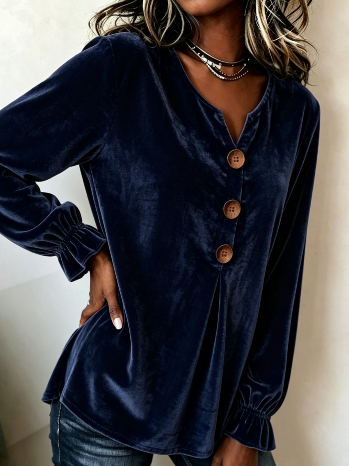 Elegant Soft Velvet Button-down Shirt