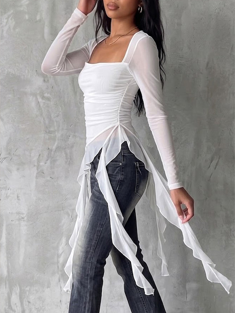 Cozy Stretch Mesh Ribbon Top