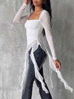 Cozy Stretch Mesh Ribbon Top