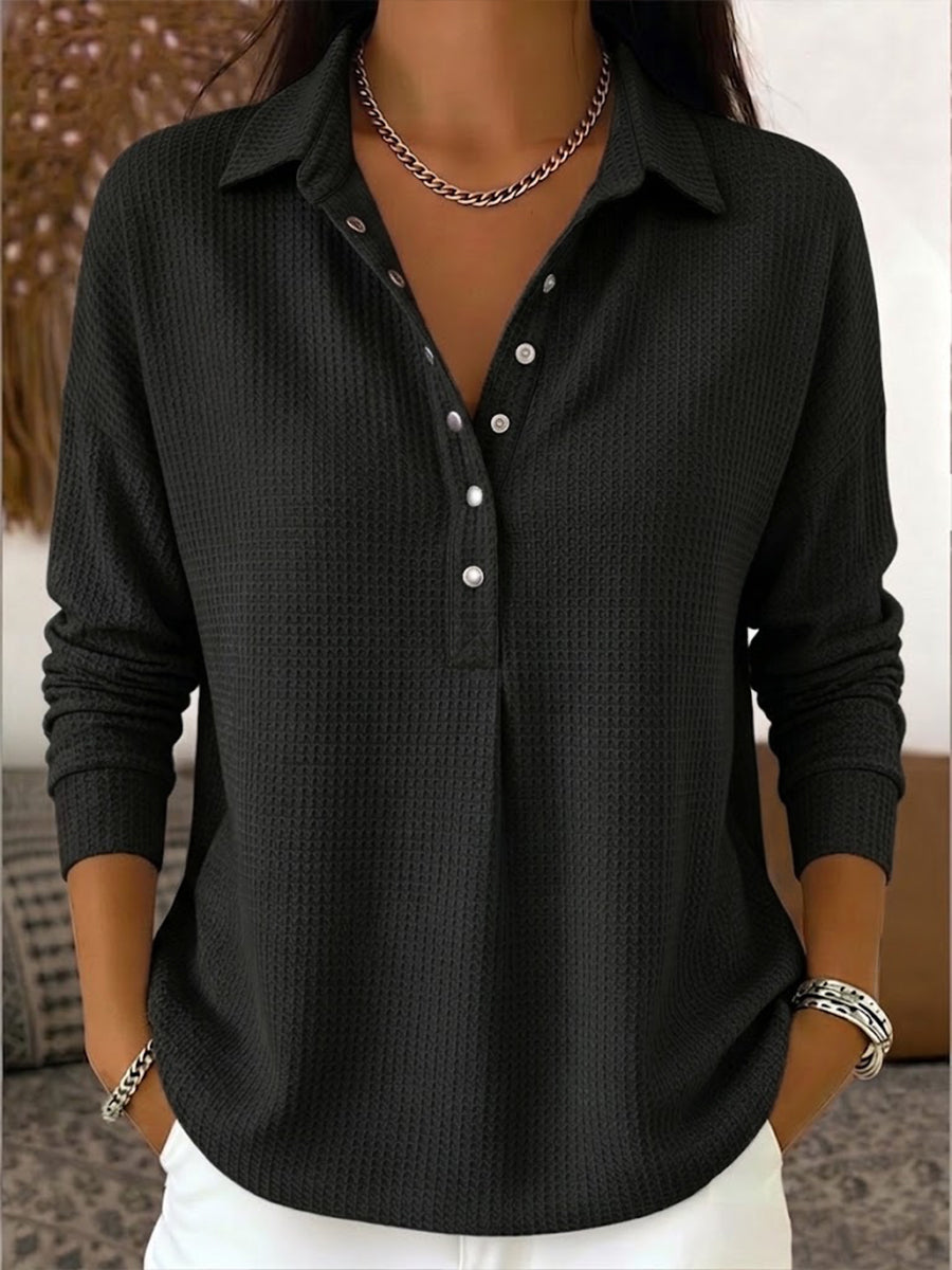 Casual Waffle-knit Cotton Sweatshirt