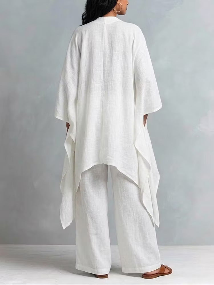 Loose And Cozy Linen-cotton Tunic And Trousers Two-piece Set