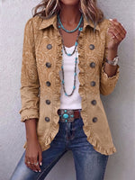 Western Pattern Print Linen Blend Ruffle Jacket