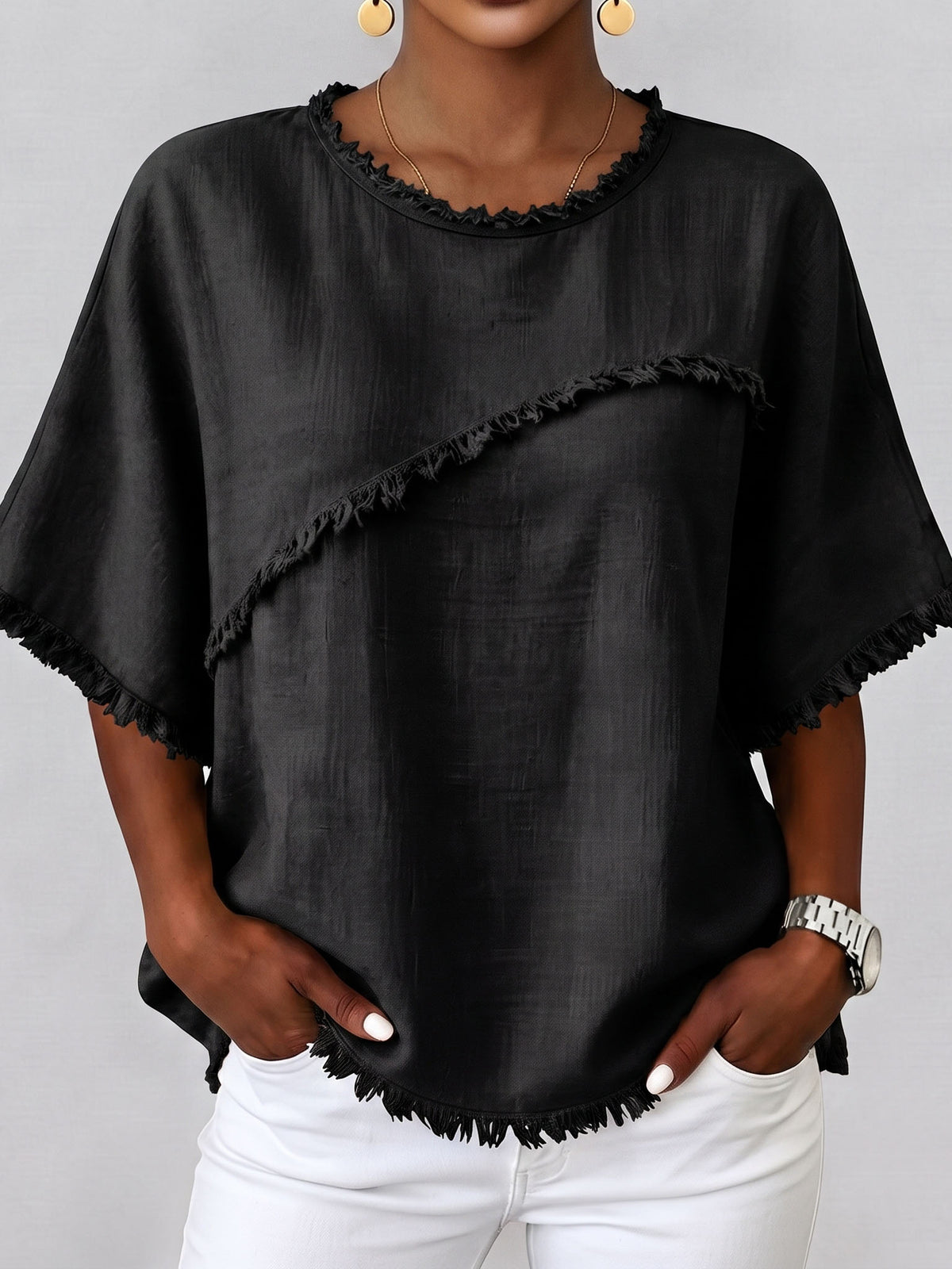 Boho-chic Fringed Cotton And Linen Top