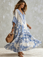 Bohemian Resort Style V-neck Cotton Dress