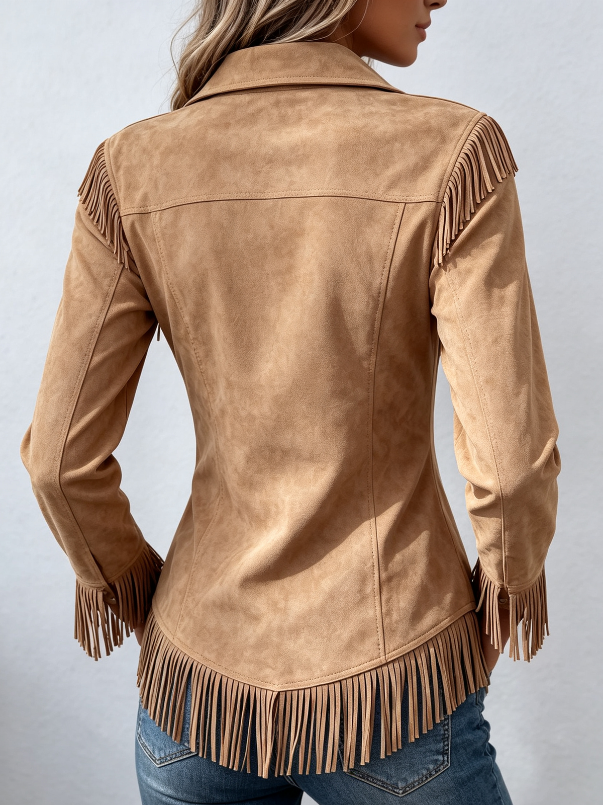 Boho Fringed Suede Button-down Shirt