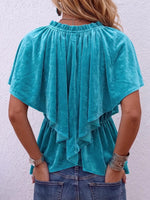 Women's Solid Color V-neck Short-sleeved Casual Loose Velvet Top