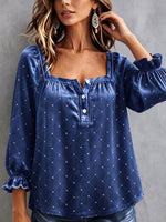 Elegant Square-neck Rhinestone-embellished Velvet Shirt