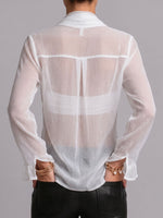 Women's Solid Color V-neck Long Sleeve Casual Loose Chiffon Top