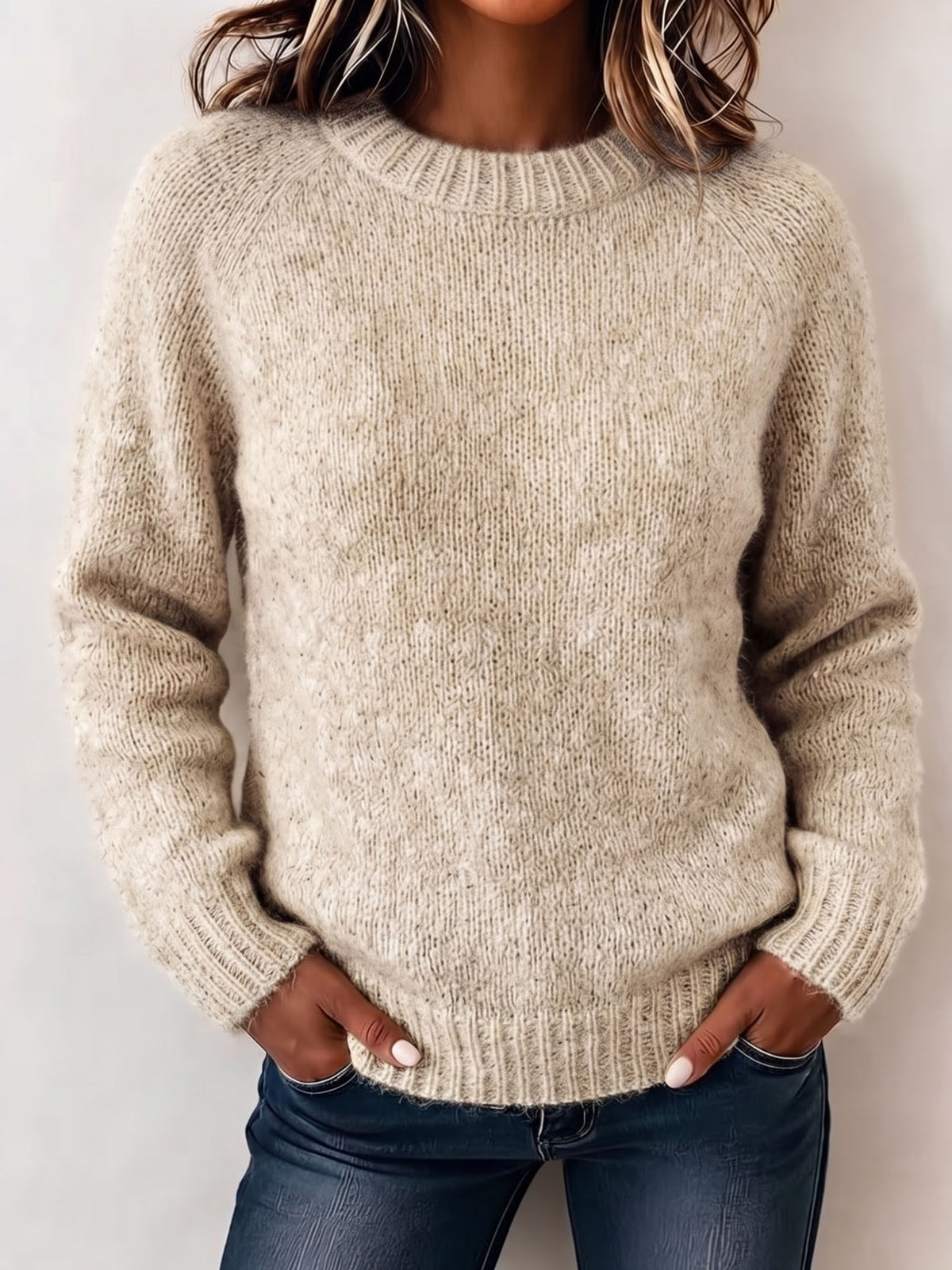 Minimalist Cozy Crew Neck Solid Color Pullover Sweater