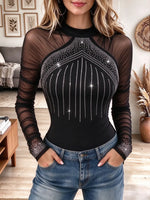 Women's Mock Neck Mesh Long Sleeve Top