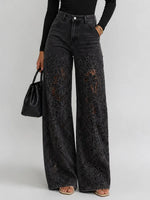Lace Cut-out Wide-leg Denim Jeans