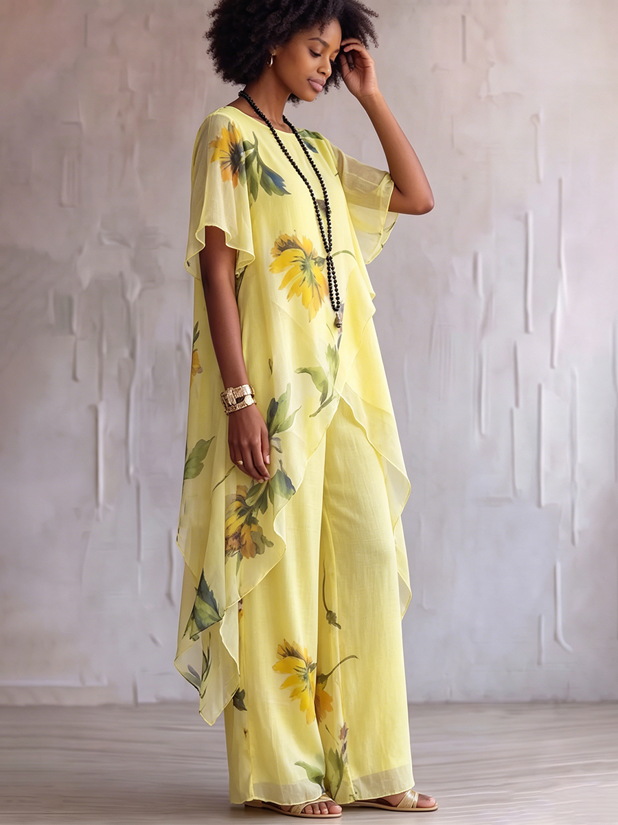 Elegant Artistic Sunflower Print Two-piece Set