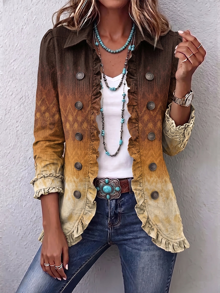 Boho Ombre Ruffle-Trim Layering Jacket