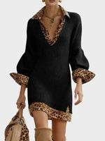 Stylish And Cozy Color-block Leopard Print Mini Knit Dress