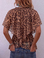 Women's Leopard Print V-neck Short Sleeve Casual Loose Chiffon Top