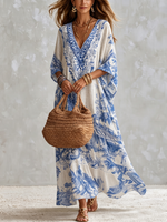 Bohemian Resort Style V-neck Cotton Dress