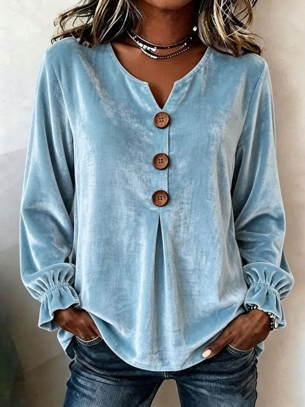 Elegant Soft Velvet Button-down Shirt