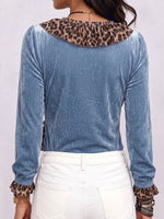 Women's Ruffled V-neck Long-sleeved Casual Loose Velvet Top