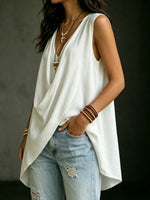 Women's Casual Solid Color Loose Fit V-neck Sleeveless Vest Top