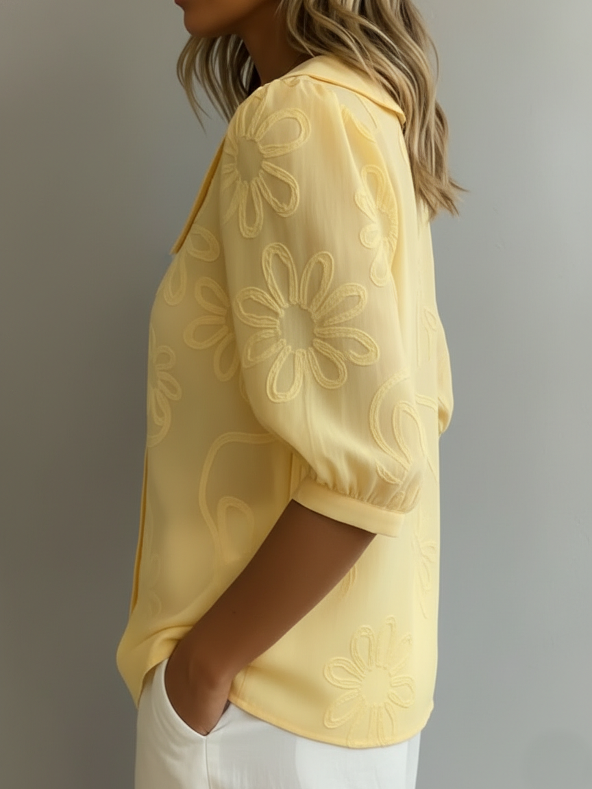 Vintage Peter Pan Collar Embroidered Floral Shirt