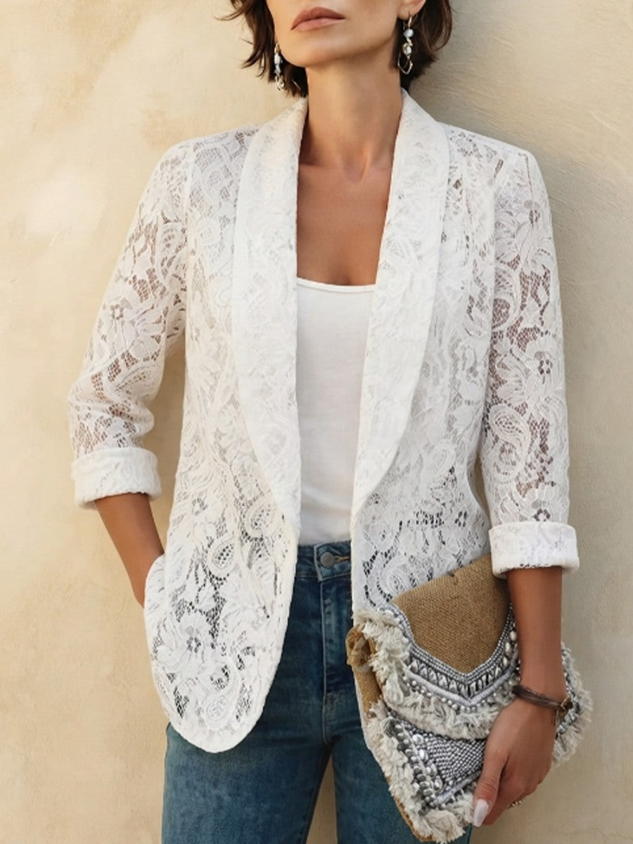 Solid-color Lace Shirt-style Blazer
