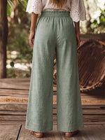 Women's High-waisted Casual Loose Cotton And Linen Patchwork Lace Wide-leg Pants