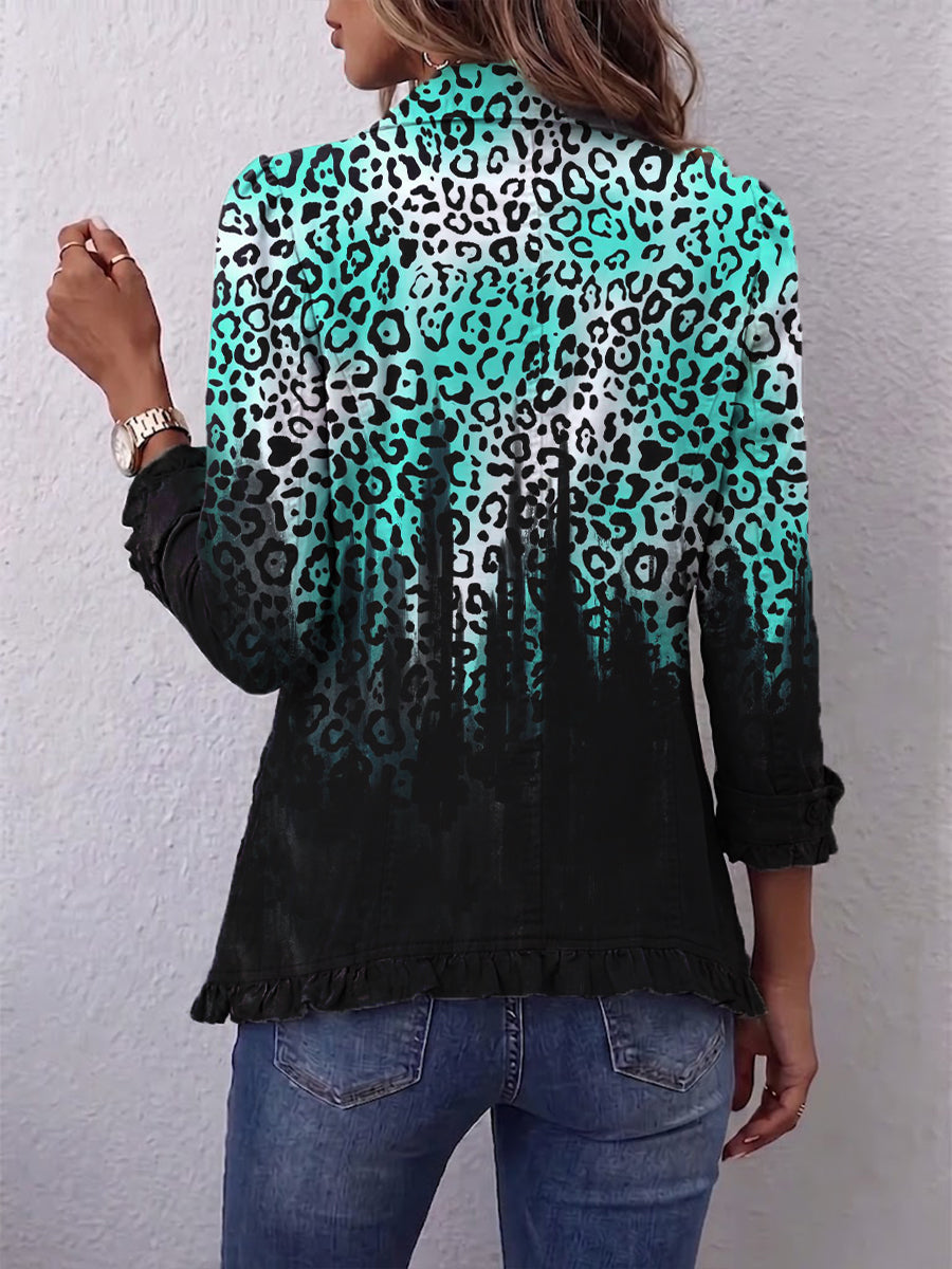 Ombré Leopard-print Ruffled Linen And Cotton Jacket
