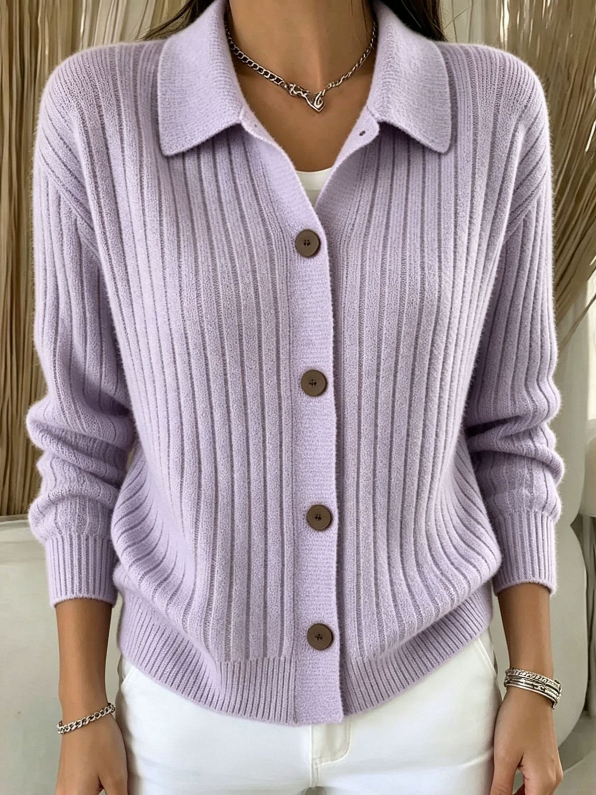 Cozy Vibrant Blue Ribbed Collared Button-down Cardigan Sweater