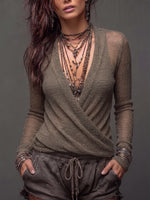 Earthy Boho-chic Wrap Knit Top