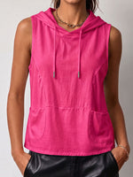 Women's Solid Color Sleeveless Casual Loose Hooded Top