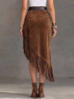 Women's High-waisted Casual Loose Faux Suede Tassel Skirt