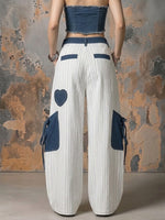 Casual Striped Cotton Trousers With Panel Detailing