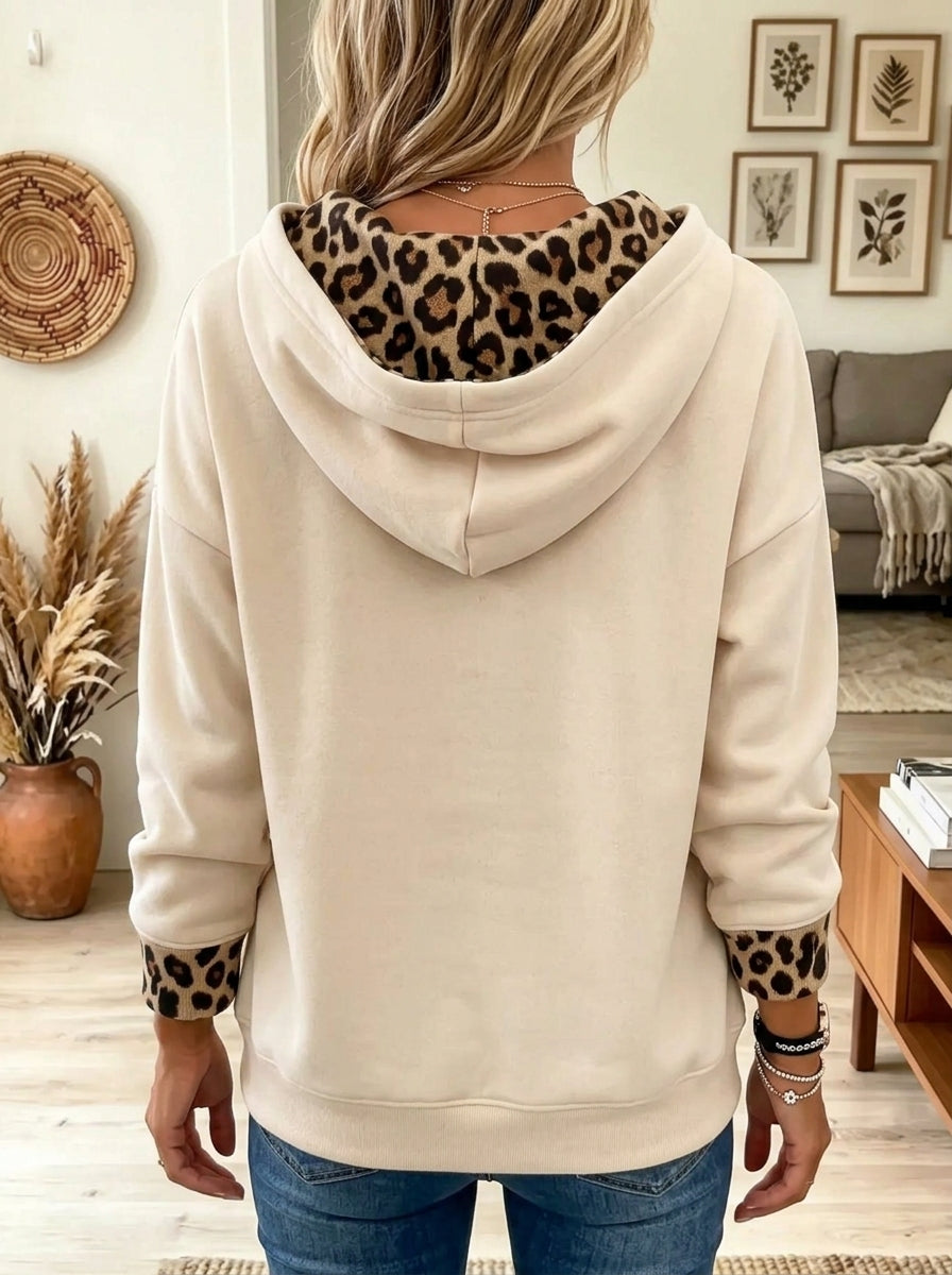 Women's Leopard Christmas Tree Drawstring Fleece Hoodie