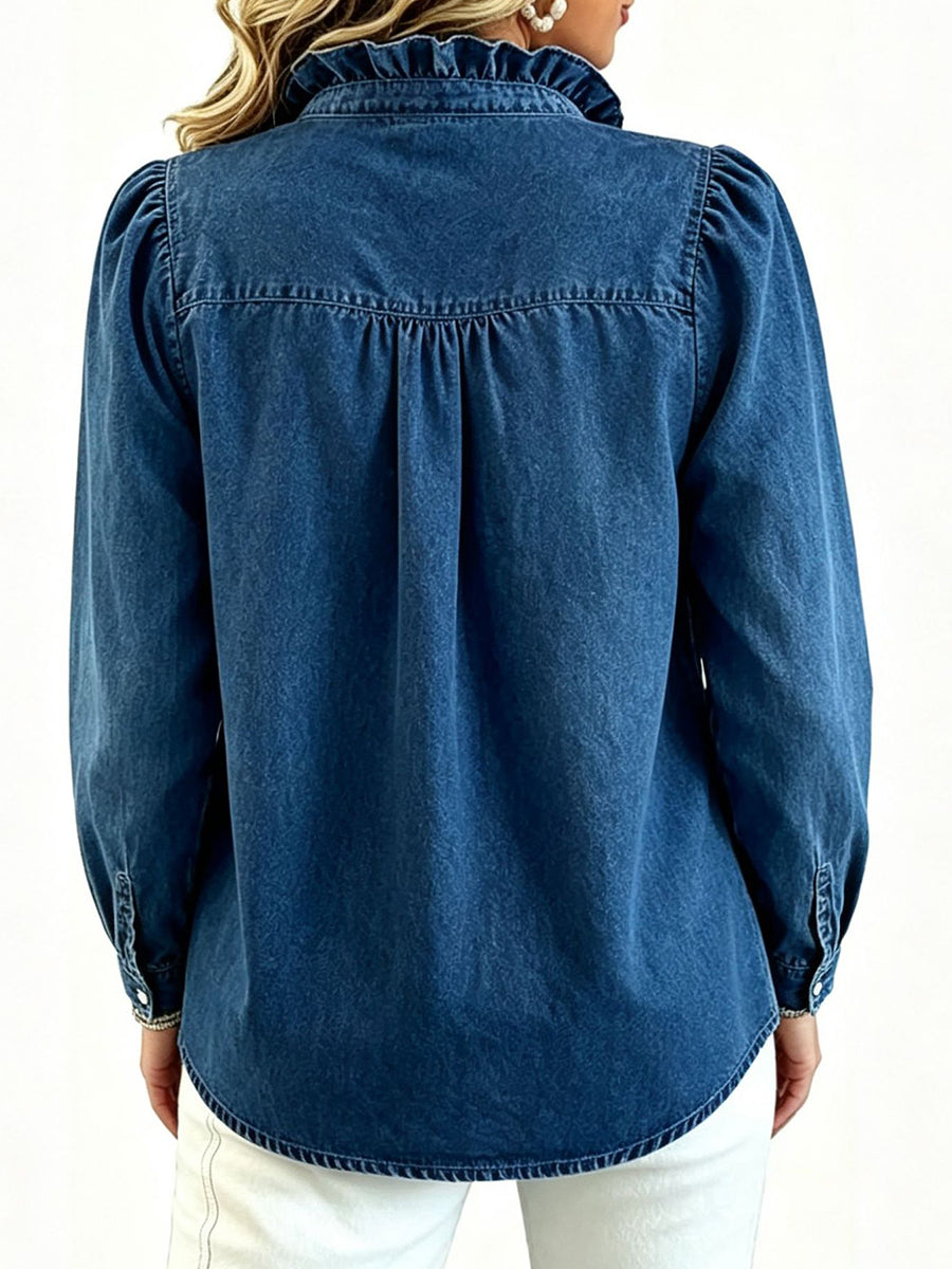 Casual Ruffled Denim Shirt