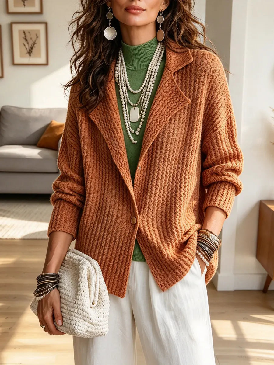 Vintage Chic Lapel Knit Art Casual Stylish Long Sleeve Cardigan Sweater Coat