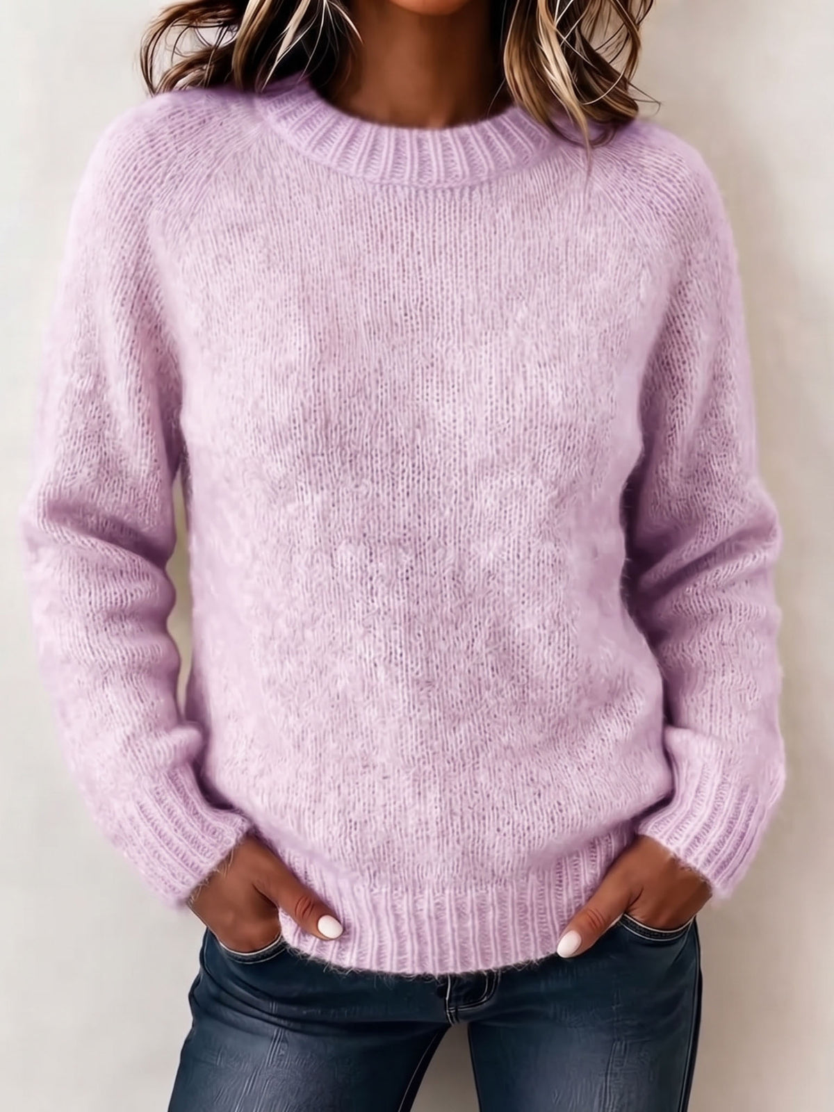 Minimalist Cozy Crew Neck Solid Color Pullover Sweater